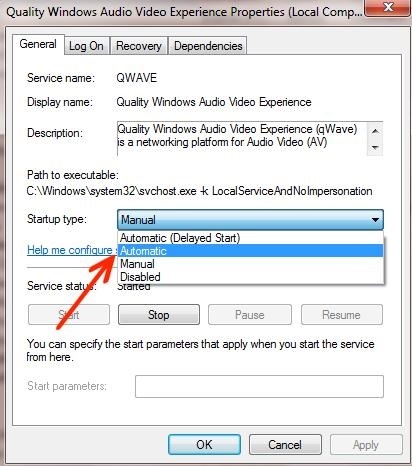 गुणवत्ता विंडोज ऑडियो वीडियो अनुभव सेवा का स्टार्टअप प्रकार स्वचालित सेट करें