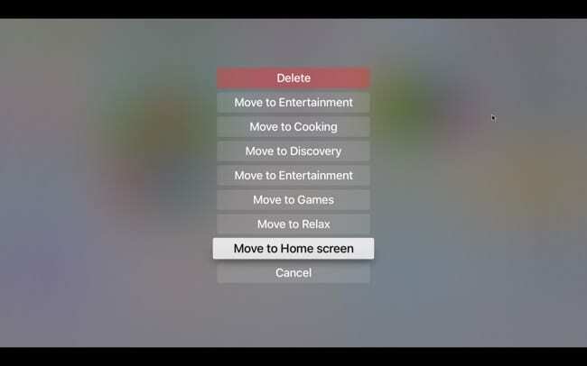 Αφαιρέστε εφαρμογές από το φάκελο στο Apple TV με μενού