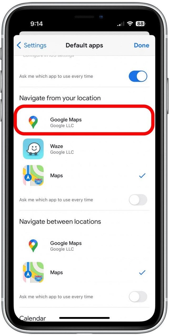เลือก Google Maps เปลี่ยนแผนที่เริ่มต้น iphone