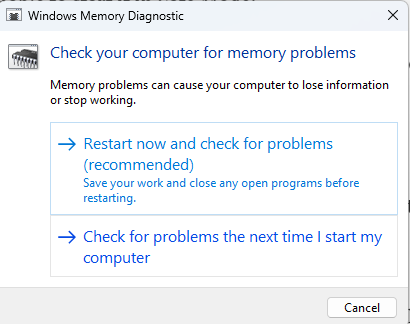 אבחון זיכרון של Windows
