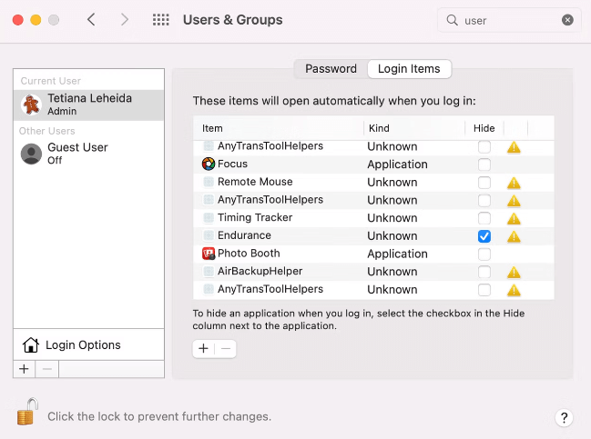 Vartotojai ir grupės – „Mac“.