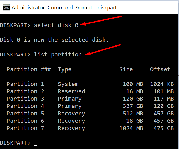 disk bölümü komut istemi pencerelerini listele 10