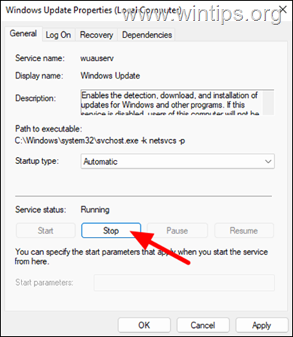Pysäytä Windows Update Service