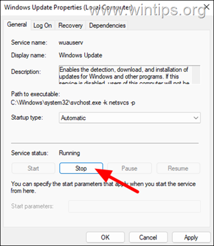 Stopp Windows Update Service
