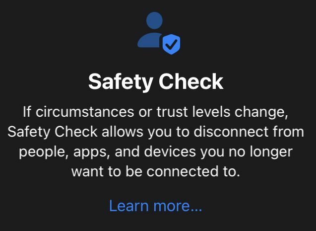 Funkce zabezpečení iOS 16 Kontrola bezpečnosti