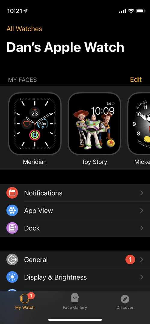 Registerkarte " Meine Uhr" in der Watch-App auf dem iPhone.