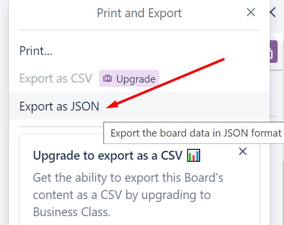 trelo eksportēt kā JSON