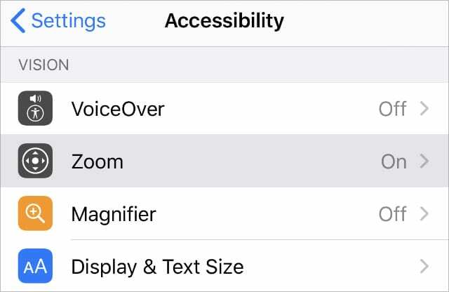 Funkce Accessibility Zoom v Nastavení iPhone