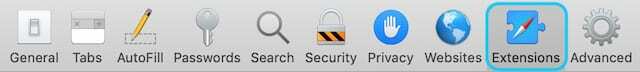 Erweiterungsoption in den Safari-Einstellungen.