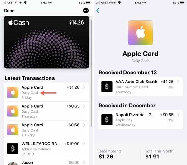 Dagelijks contant geld Apple Cash