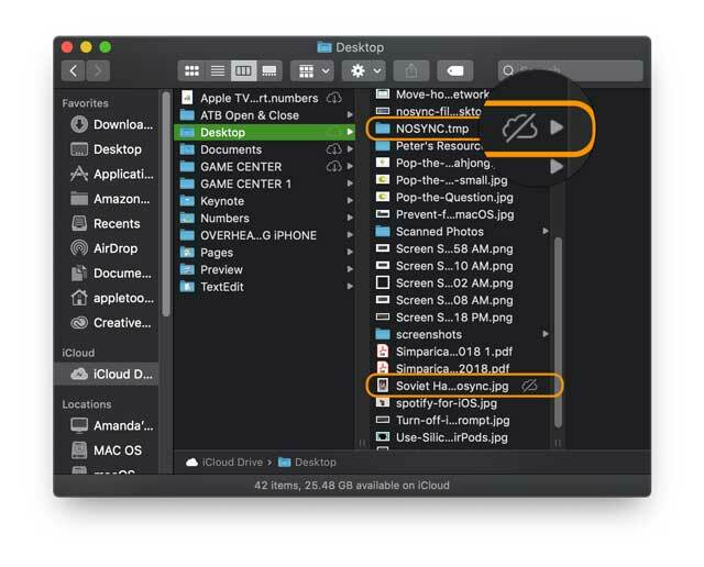 Carpeta y archivo que no se sincronizan con iCloud en Mac Desktop macOS 