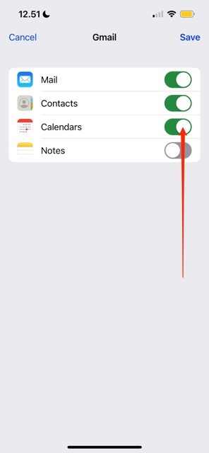 Přepnout možnosti kalendáře Snímek obrazovky iOS