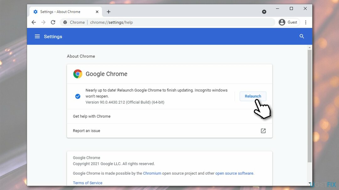 Taaskäivitage Google Chrome
