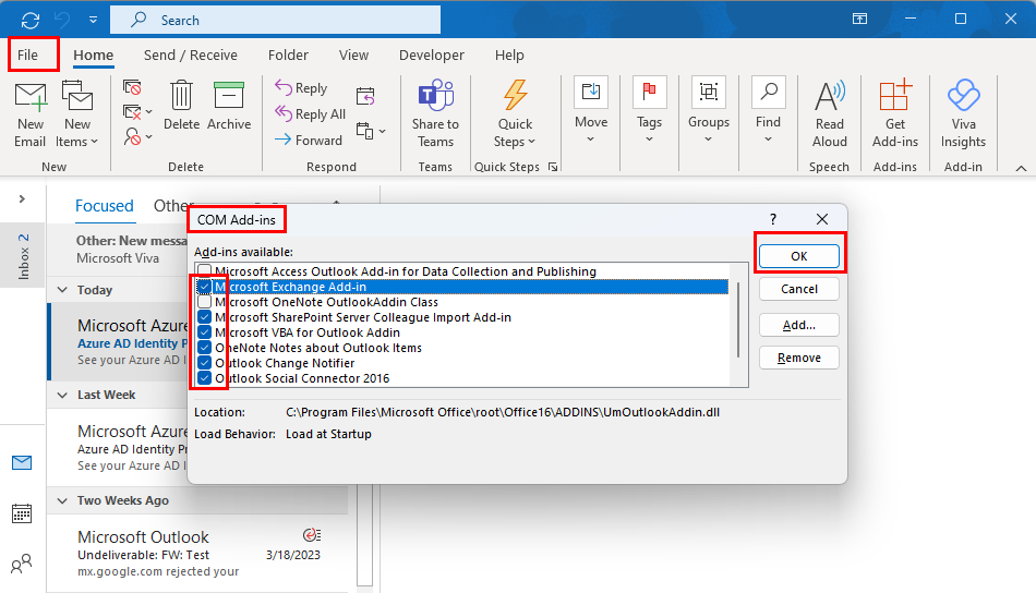 Απενεργοποιήστε τα πρόσθετα για να διορθώσετε το Outlook Disconnected from Server Issue
