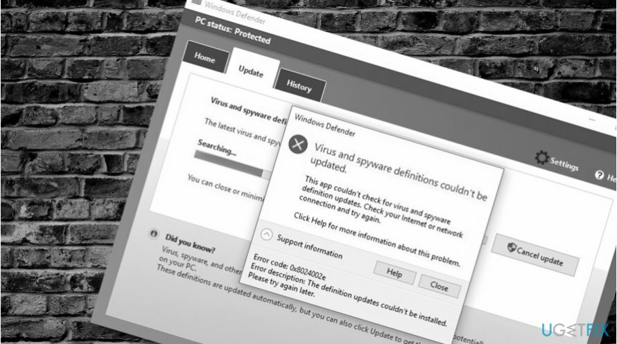 Błąd „Nie można zaktualizować definicji wirusów i programów szpiegujących”