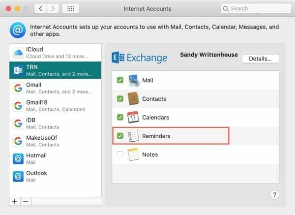 Interneti-kontod Mark Reminders-Mac