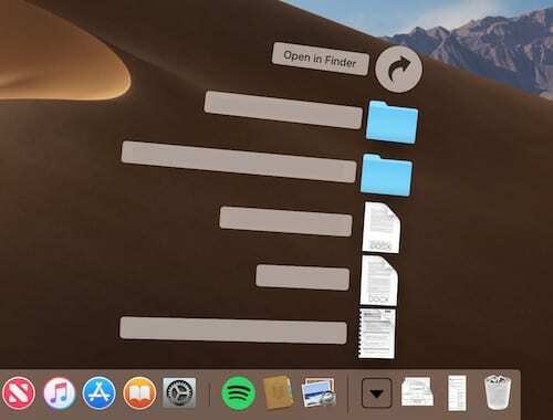 Skjermbilde av en stabelåpning i listevisning fra Dock