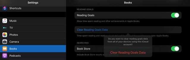 iPad या iPhone या iPod से लक्ष्य डेटा पढ़ने वाली Apple पुस्तकें साफ़ करें