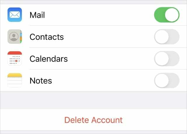 Η επιλογή διαγραφής λογαριασμού email στις ρυθμίσεις του iPhone