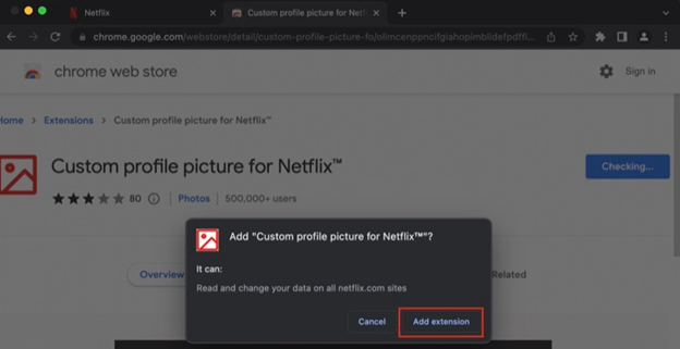 Proširenje za Netflix profilnu sliku