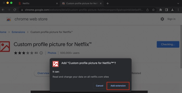 Netflixin profiilikuvalaajennus