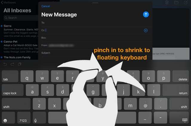 stisnite prste kako biste prikazali plutajuću tipkovnicu iPada