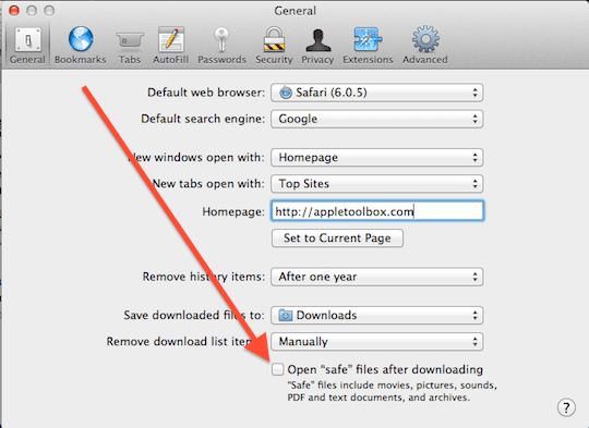Safari Safe Download-Einstellungen