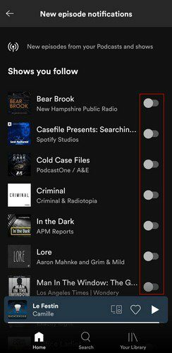 Nueva notificación de podcast Spotify