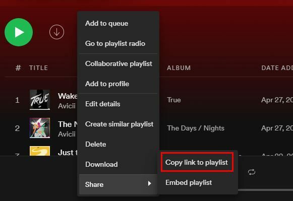 Masaüstü Paylaşım çalma listesi Spotify