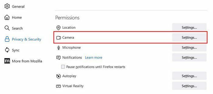 Permisiunea camerei Firefox