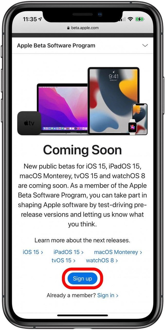 Dacă nu v-ați înregistrat deja pentru Programul software Apple Beta, va trebui să o faceți mai întâi.