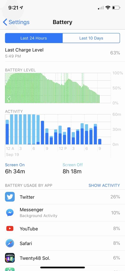 iOS 12 배터리 사용량