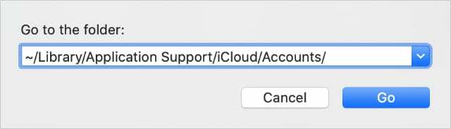 Vaya a la carpeta de la biblioteca de cuentas de iCloud en Finder
