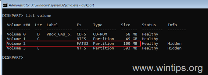 Finden Sie die Volume-Nummer der Systempartition