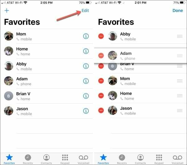 App per telefono Sposta i preferiti in ordine alfabetico iPhone