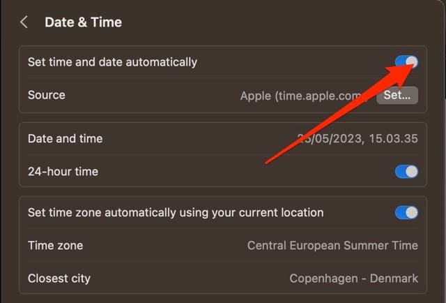 시간 및 날짜 macOS 설정