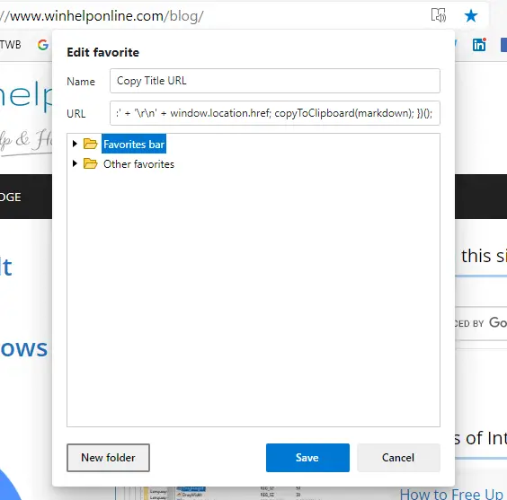 microsoft edge chromium - копирайте заглавието и URL адреса