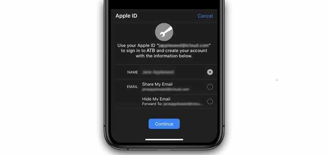 E-Mail teilen oder nicht teilen Anmelden mit Apple iOS 13 und iPadOS