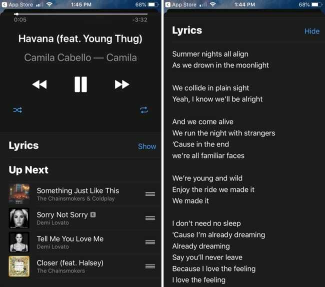 Apple TV Remote App-Warteschlange und Songtexte