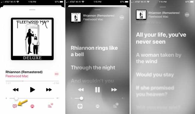 Laiku sinchronizuoti dainų tekstai „iPhone“.