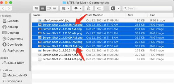 Sélectionnez plusieurs fichiers sur Mac