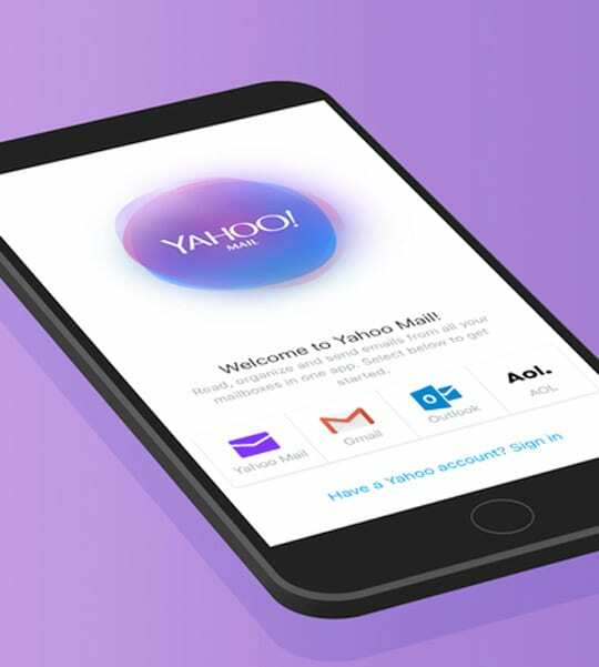 yahoo mail მისასალმებელი ეკრანი iPhone-ზე