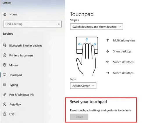 Réinitialisez votre pavé tactile