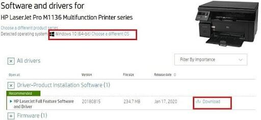 Baixe o driver HP LaserJet M1136 MFP do site oficial