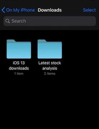 „Safari“ atsisiųskite aplankus „iOS 13“ programoje „Files“.