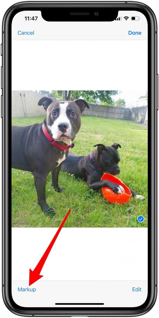 Tik op Markup onder aan de foto