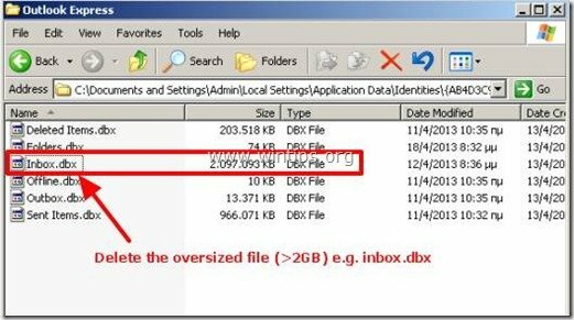 Outlook Express Problema de límite de 2 GB