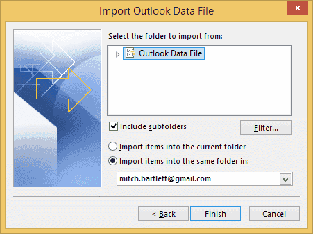 Dokončenie exportu programu Outlook