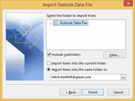 Outlook ექსპორტის დასრულება