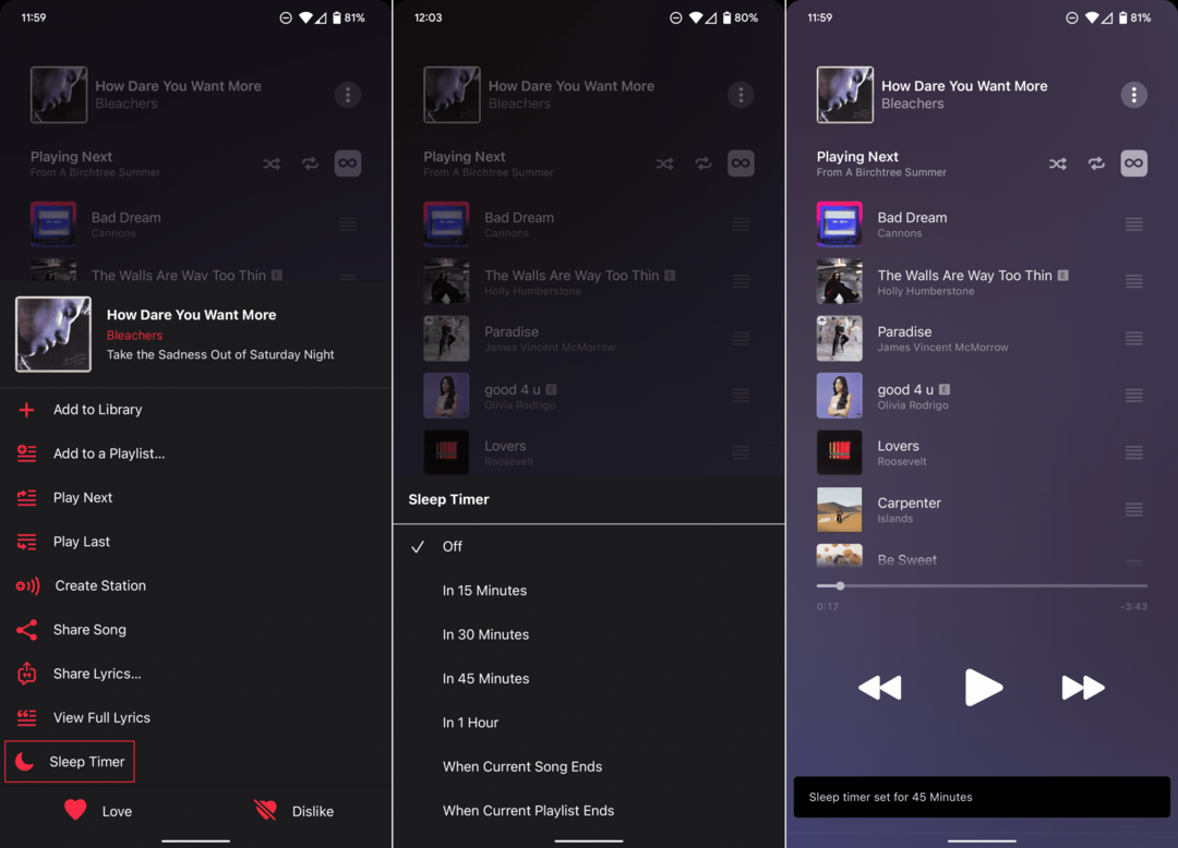 Cara mengatur pengatur waktu tidur di Apple Music di Android - 2